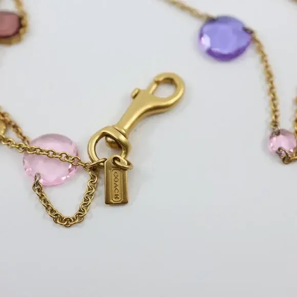 A5 Flawless COACH Brushed Gold Swagger Bag Logo Charm Double Chain Crystals 18" - Picture 5 of 6